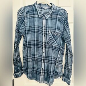 Lucky Brand Navy and White Plaid Button Down Shirt Size large